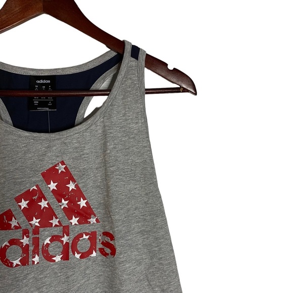 Adidas Heather Gray Tank Top Red Silver Stars Logo Black Red Cotton Medium M - Picture 7 of 15